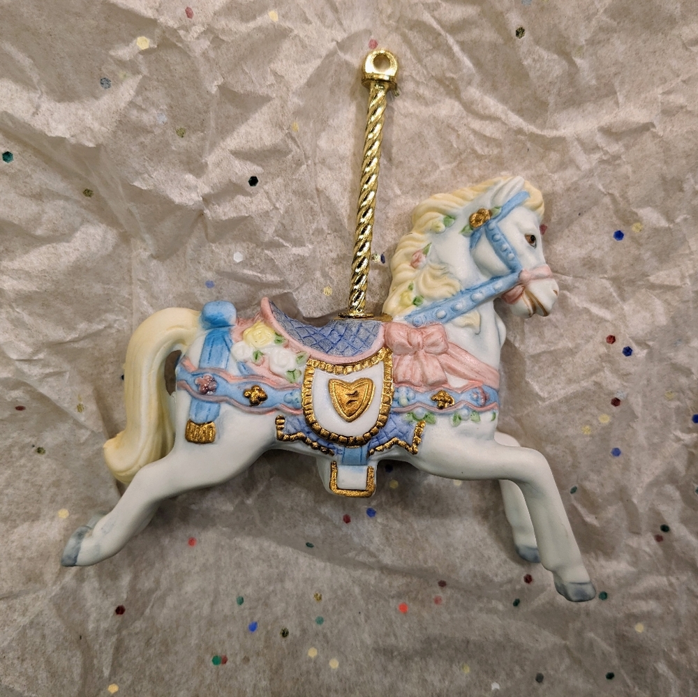 Vintage Lenox 1989 Carousel Porcelain White Horse Ornament